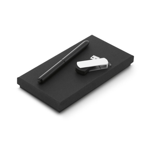 Conjunto esferográfica e pen drive com logotipo