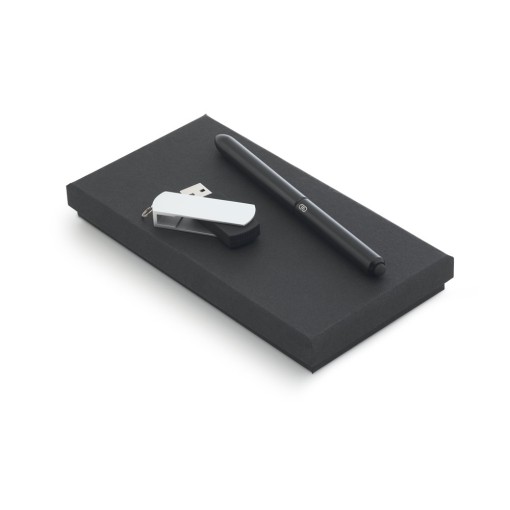 Conjunto esferográfica e pen drive com logotipo