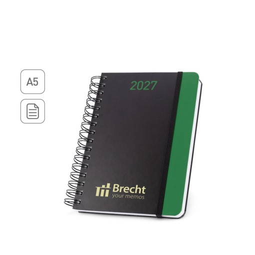 Agenda A5 em papel 100% reciclado e acabamento mate com logotipo