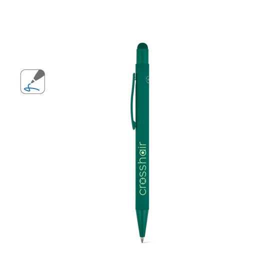 Caneta esferográfica com um design moderno em alumínio 100% reciclado, com acabamento mate corporativo