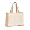 Sacola em canvas (320g/m²), com fundo e laterais em juta laminada (350 g/m²) de tons naturais promocional