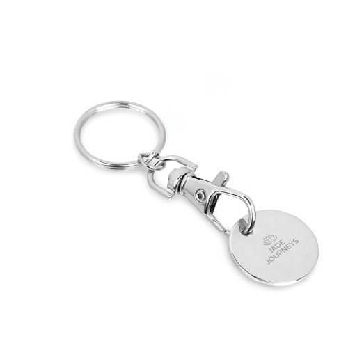 Chaveiro em metal com formato de moeda promocional