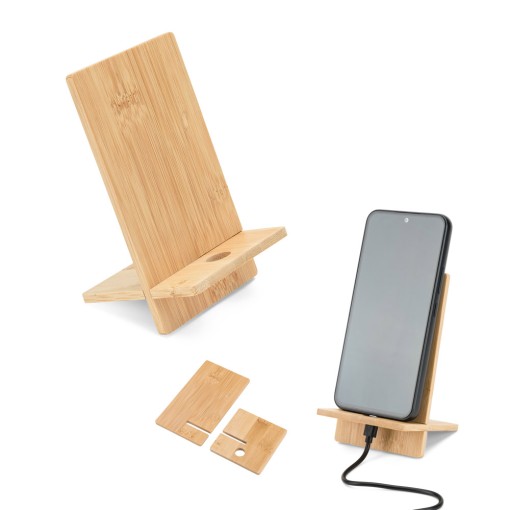 Suporte para celular em bambu, desmontável em duas partes personalizado