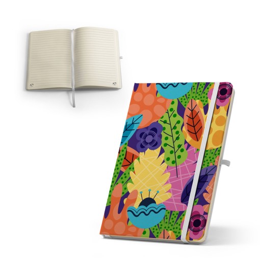 Caderno A5 de capa dura em PET 100% reciclado 300D ideal para personalização em sublimação corporativo