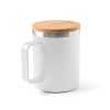 Copo de viagem em aço inox 90% reciclado, térmico com parede dupla isolada a vácuo e tampa em bambu 420 mL com logotipo