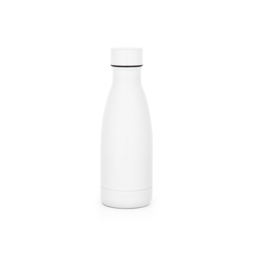Garrafa térmica em aço inox 90% reciclado com parede dupla, isolada a vácuo e acabamento em mate 400 mL corporativo