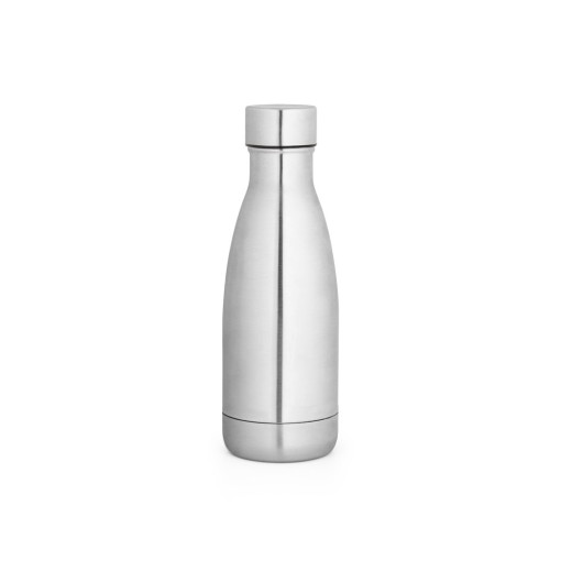 Garrafa térmica em aço inox 90% reciclado com parede dupla, isolada a vácuo e acabamento em mate 400 mL corporativo