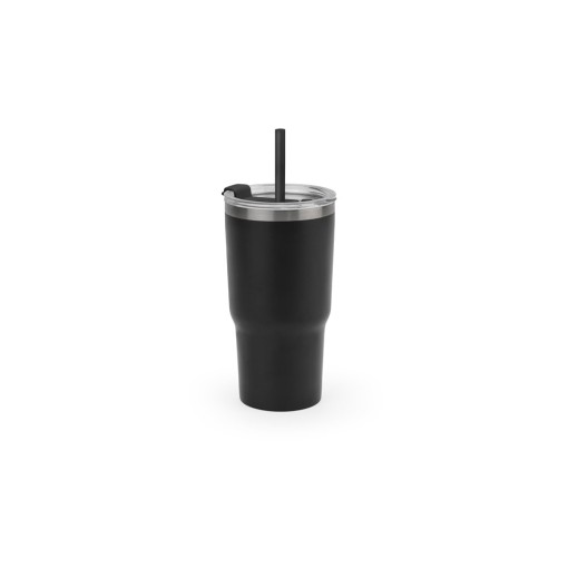 Copo de viagem compacto em aço inox 91% reciclado com parede dupla isolada a vácuo e acabamento mate 600 mL corporativo
