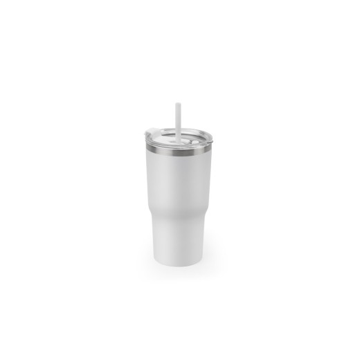 Copo de viagem compacto em aço inox 91% reciclado com parede dupla isolada a vácuo e acabamento mate 600 mL corporativo