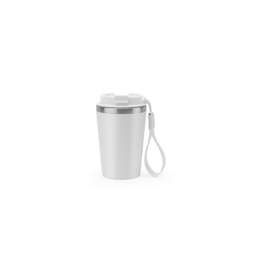 Copo de viagem em aço inox 90% reciclado com parede dupla e acabamento em mate 440 mL com logotipo