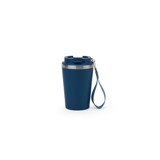 Copo de viagem em aço inox 90% reciclado com parede dupla e acabamento em mate 440 mL com logotipo