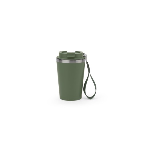 Copo de viagem em aço inox 90% reciclado com parede dupla e acabamento em mate 440 mL com logotipo