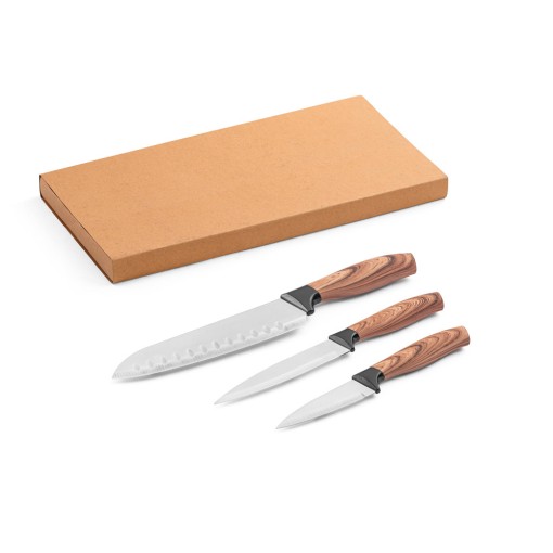 Conjunto de 3 facas de cozinha com lâmina em aço inox e cabo ergonómico corporativo