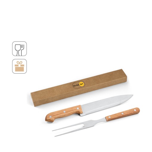 Kit churrasco em caixa presente de papel kraft reciclado com 2 utensílios em aço inox e bambu corporativo