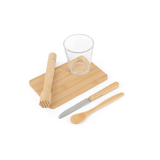 Kit para caipirinha com 5 peças em bambu promocional