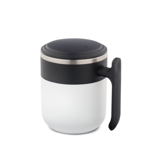Caneca de viagem com parede interior em aço inox e acabamento mate 400 mL com logotipo