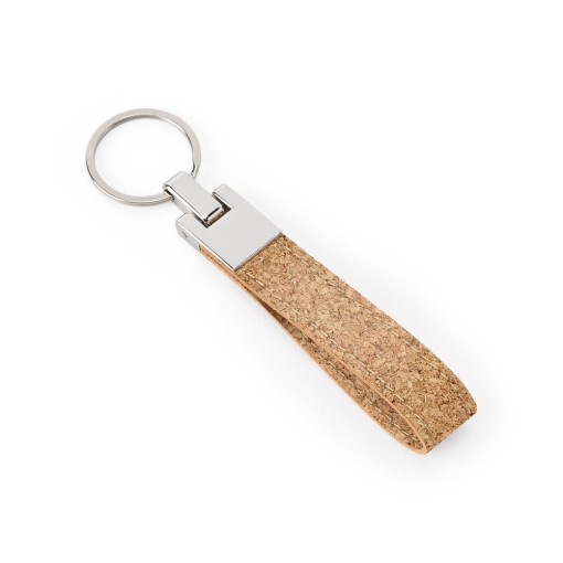 Conjunto composto por uma esferográfica e chaveiro, ambos em metal e cortiça personalizado