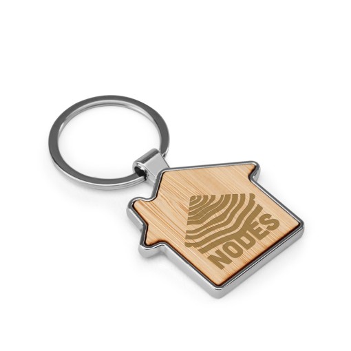 Chaveiro em ferro com formato de casa em zinco e bambu personalizado