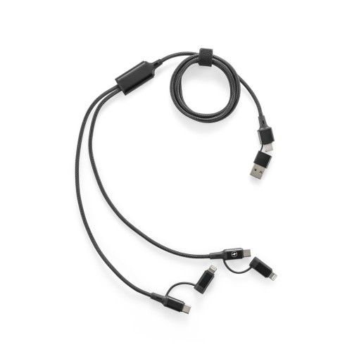 Cabo USB super-rápido 6 em 1 em alumínio 20% reciclado e PET 4% reciclado, permitindo a tranferência de dados personalizado