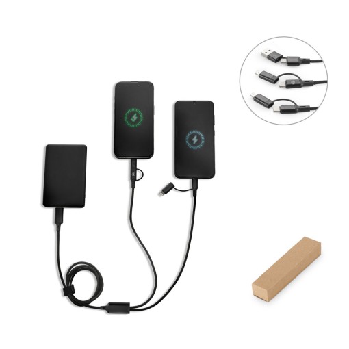 Cabo USB super-rápido 6 em 1 em alumínio 20% reciclado e PET 4% reciclado, permitindo a tranferência de dados personalizado