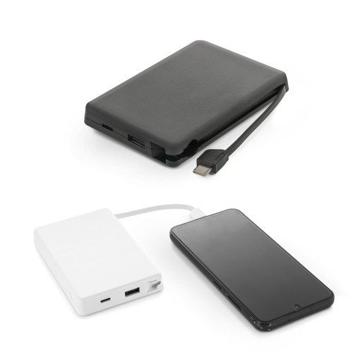 Bateria portátil em ABS 100% reciclado, com cabo integrado e capacidade de 10'000 mAh corporativo