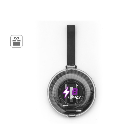 Conjunto composto por cabo espiral com carregamento super-rápido e adaptadores com logotipo