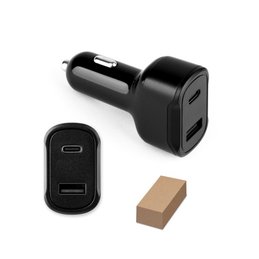 Adaptador de isqueiro com porta USB-A 18W e USB-C 20W em 100% rABS promocional