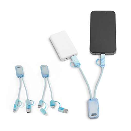 Cabo USB super-rápido 6 em 1 em PET 100% reciclado, permite a tranferência de dados personalizado