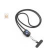 Cordão lanyard com suporte para celular incluso, cabo USB-C e diversos adaptadores em ABS reciclado e TPE reciclado brinde