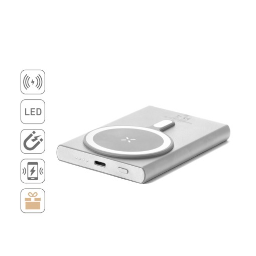 Bateria portátil magnética com carregamento super-rápido em alumínio reciclado e ABS reciclado (5'000 mAh) brinde